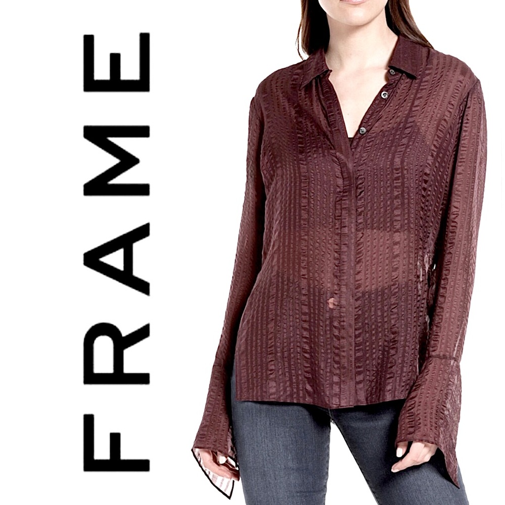 Frame Bell Sleeve Silk Button-Up Shirt